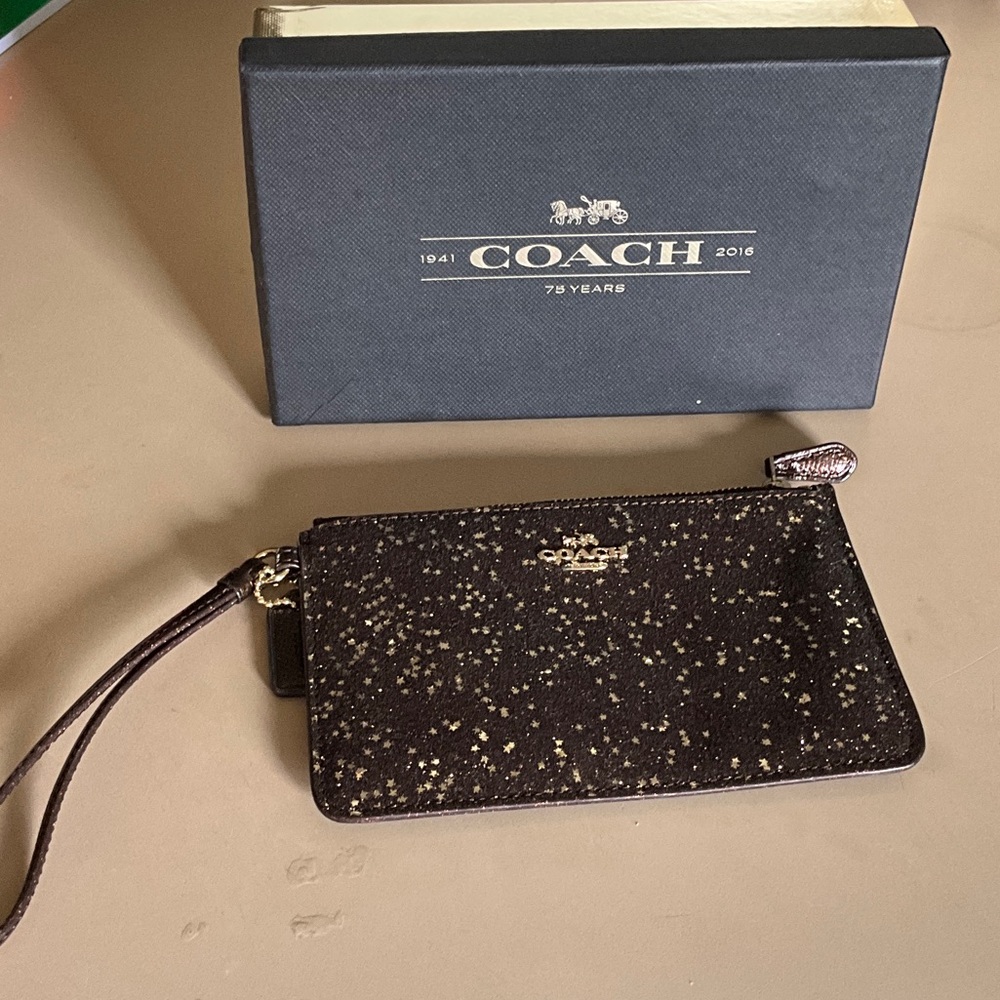Coach Black and Gold Sparkle Wristlet